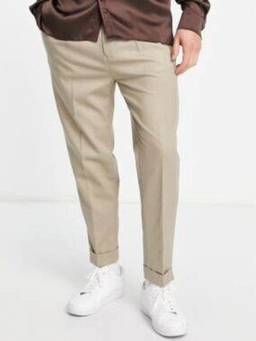 ASOS DESIGN tapered twill smart pants in camel